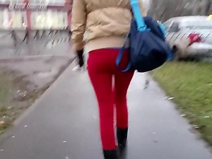 Nice girl's ass in tight red pants