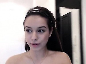 Cute brunette making show at webcam